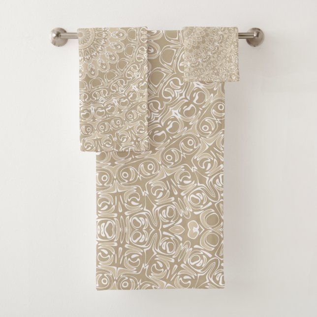 Conjunto De Toalhas Padrão Ornamental Khaki e White (Insitu)