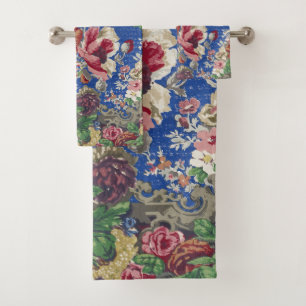 Conjunto De Toalhas Padrão Ornamental Rosa Azul Real Vitoriana