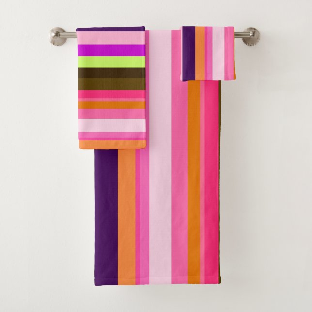 Conjunto De Toalhas Padrão Ousado de Listras em Arco-Íris Retro (Insitu)