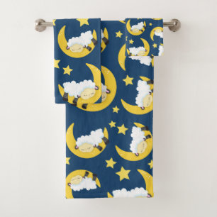 Conjunto De Toalhas Padrão Ovino, Ovelhas Dormindo, Lua, Estrelas