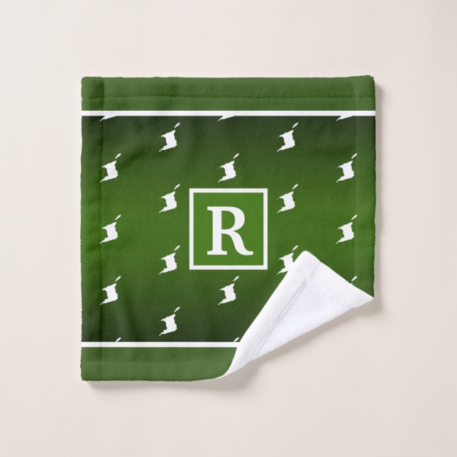 Conjunto De Toalhas Padrão Patriótico com Monograma em Gradiente Verde (Pano de lavar)