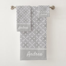 Conjunto De Toalhas Padrão personalizado branco e cinza