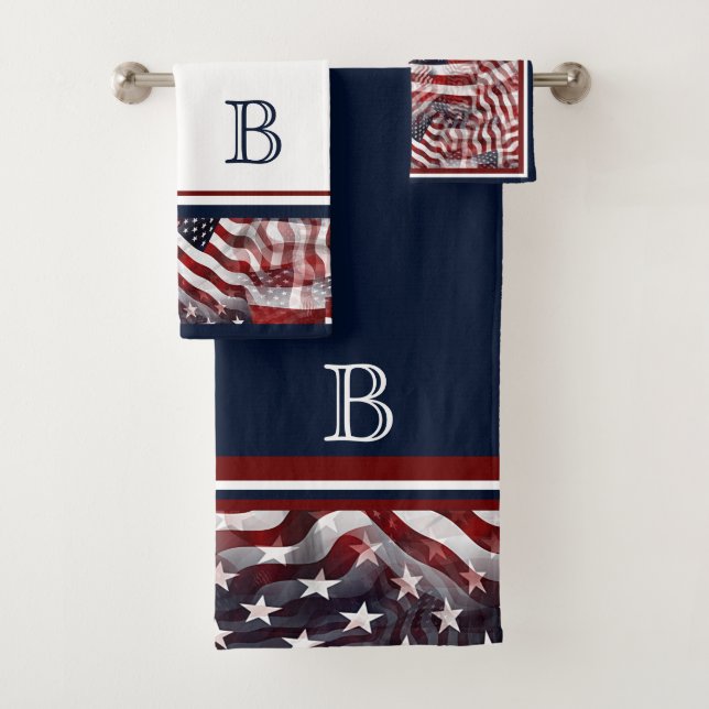 Conjunto De Toalhas Padrão Personalizado De Bandeiras Americanas E Est (Insitu)