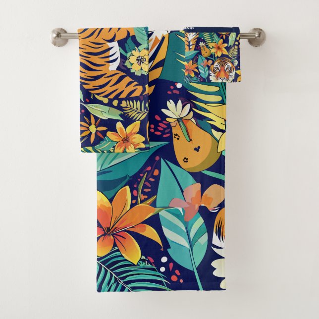 Conjunto De Toalhas Padrão Personalizado Floral de Tigre Selva (Insitu)