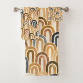 Conjunto De Toalhas padrão pintado de escama de peixe de arco boêmio