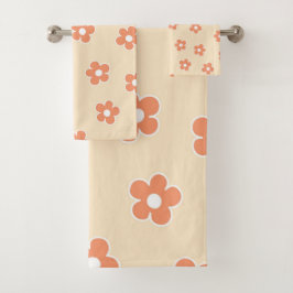Conjunto De Toalhas Padrão Preppy Peach White Hippie Flower