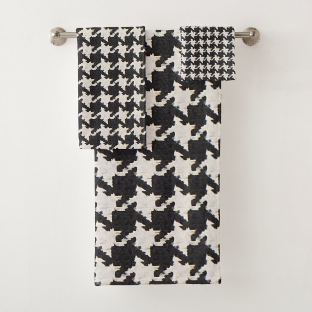 Conjunto De Toalhas Padrão Preto Branco Xadrez Escocês (Insitu)