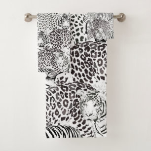 Conjunto De Toalhas Padrão Preto De Animais De Tigre-Leopardo