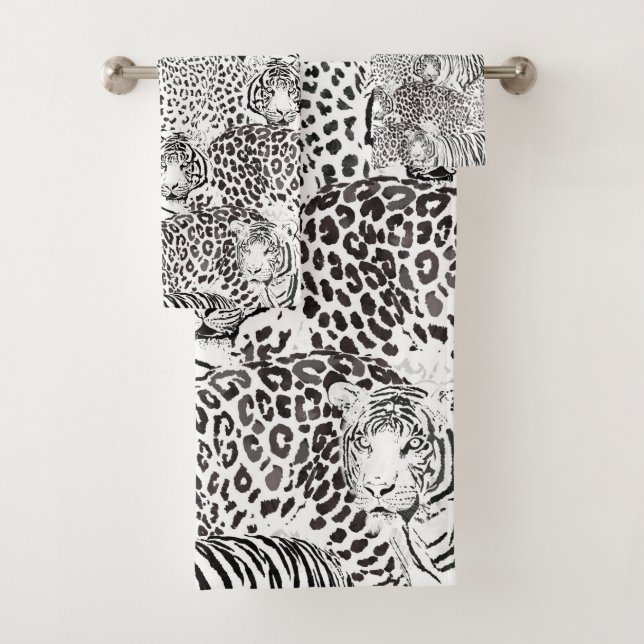 Conjunto De Toalhas Padrão Preto De Animais De Tigre-Leopardo (Insitu)