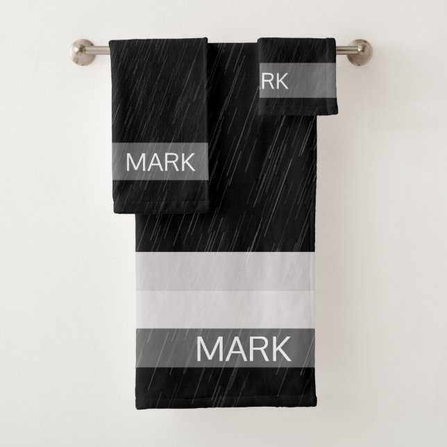Conjunto De Toalhas Padrão Preto e Branco de Chuva, Monogramado (Insitu)