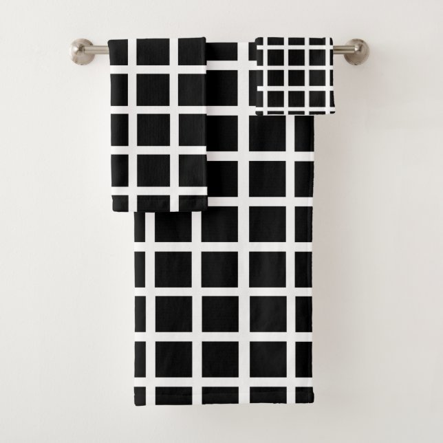 Conjunto De Toalhas Padrão Quadrado Preto e Branco Moderno (Insitu)