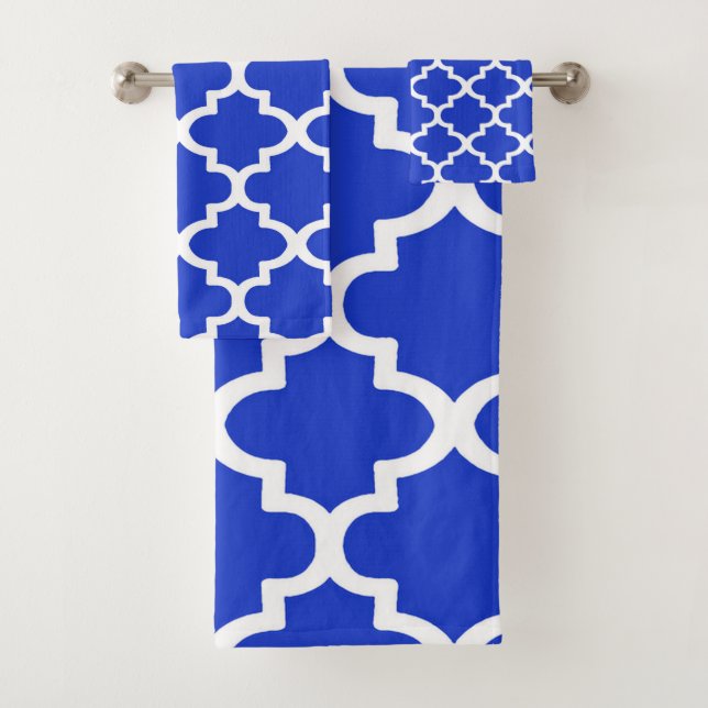 Conjunto De Toalhas Padrão Quatrefoil em Azul Real (Insitu)