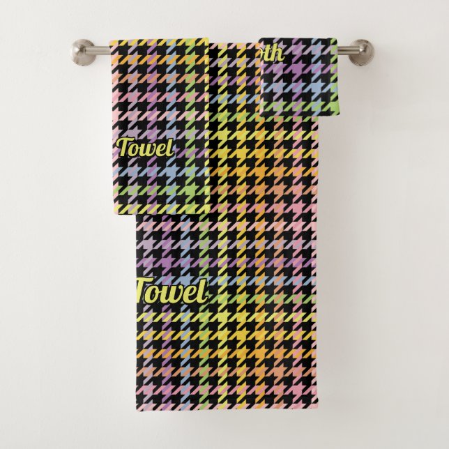 Conjunto De Toalhas Padrão Rainbow Houndstooth (Insitu)