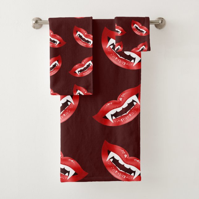Conjunto De Toalhas Padrão Red Vampire Mouths (Insitu)