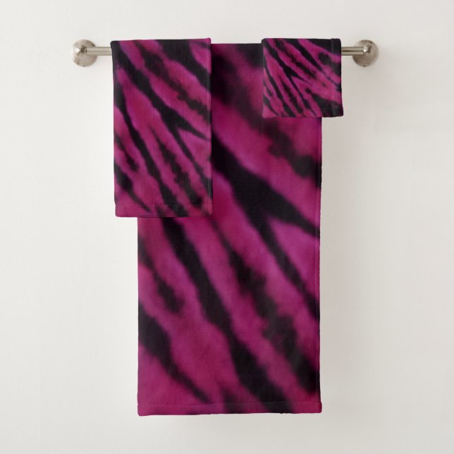 Conjunto De Toalhas Padrão Retro Hippie Preto Rosa Roxo Tie-Dye  (Insitu)