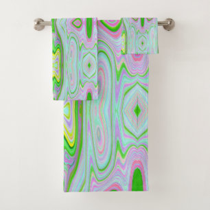 Conjunto De Toalhas Padrão retroAbstrato cor-de-rosa, Verde limão e ág