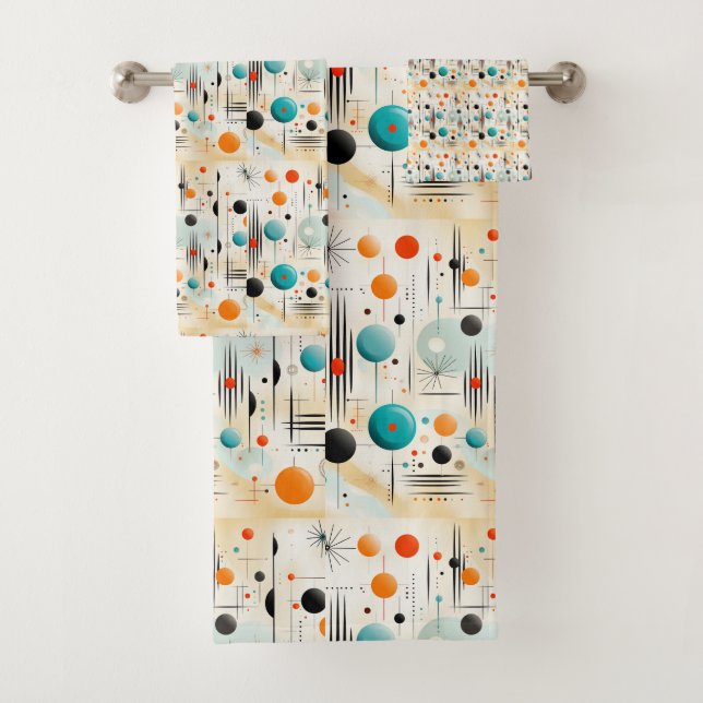 Conjunto De Toalhas Padrão Retroativo da Idade do Espaço MCM Azul Amar (Insitu)