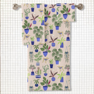 Conjunto De Toalhas Padrão Rosa Cactus