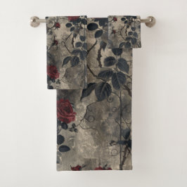 Conjunto De Toalhas Padrão Rosa de Jardim Gótico Vitoriano