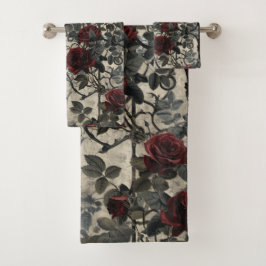 Conjunto De Toalhas Padrão Rosa de Jardim Gótico Vitoriano