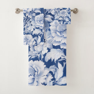 Conjunto De Toalhas Padrão rosa de repetição branco/azul pálido