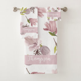 Conjunto De Toalhas Padrão rosa feminino do pincel do monograma elegan