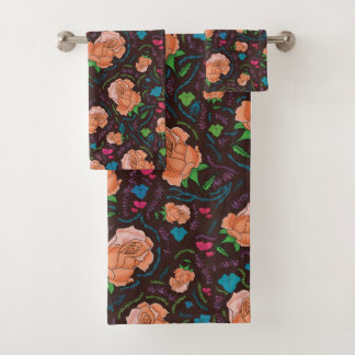 Conjunto De Toalhas padrão rosa floral