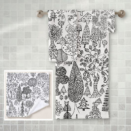 Conjunto De Toalhas Padrão Rustic Boho Black and White Tree