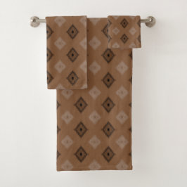 Conjunto De Toalhas Padrão Rustic Brown and Cream Country Diamond