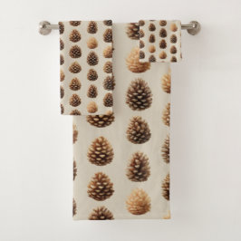 Conjunto De Toalhas Padrão Rustic Brown Pine Cone Winter