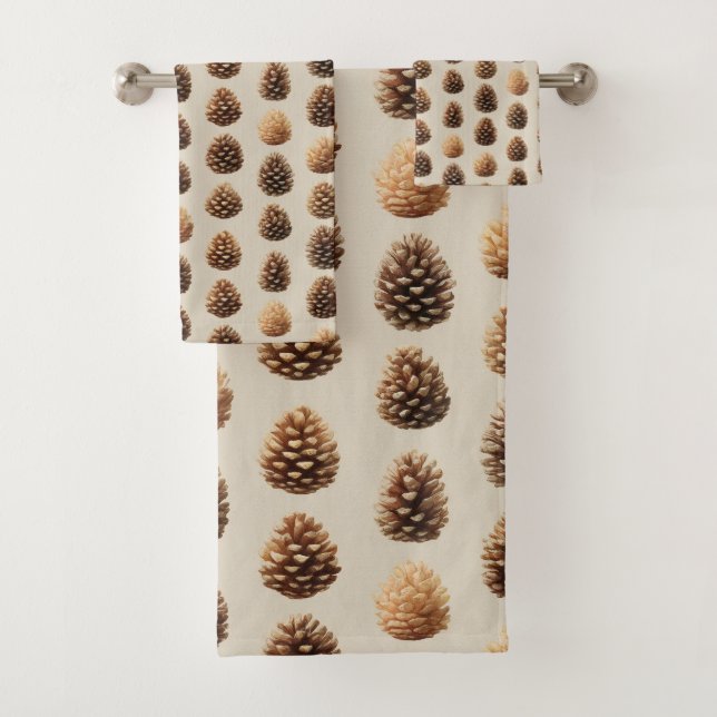 Conjunto De Toalhas Padrão Rustic Brown Pine Cone Winter (Insitu)