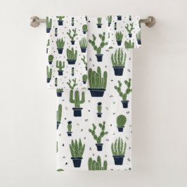 Conjunto De Toalhas Padrão Rustic Dark Green Cactus Desert