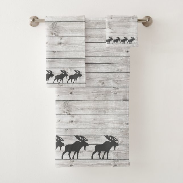 Conjunto De Toalhas Padrão Rustic Walking Moose Wood (Insitu)