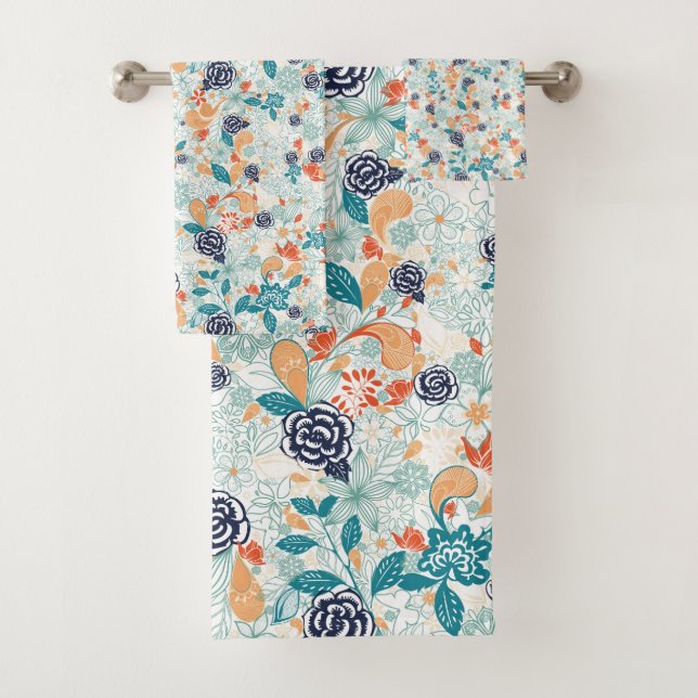 Conjunto De Toalhas Padrão sem costura da Flor Retro Floral (Insitu)