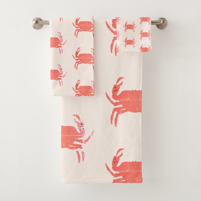 Conjunto De Toalhas Padrão Simples de Caranguejo Oceânico Tom Terroso (Insitu)
