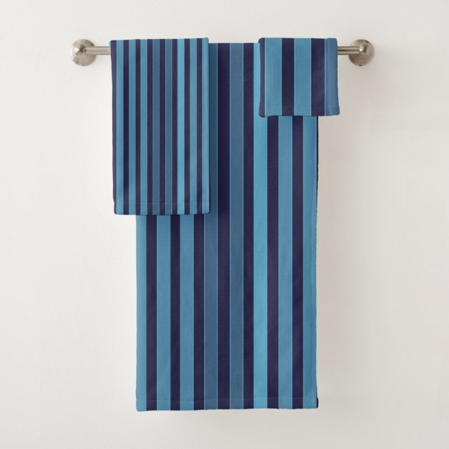 Conjunto De Toalhas Padrão simples listrado azul retrô (Insitu)