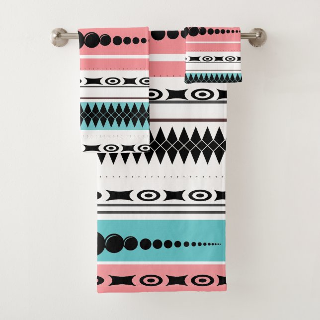 Conjunto De Toalhas Padrão Sudoeste Verão Sombra Azul, Rosa, Branco (Insitu)