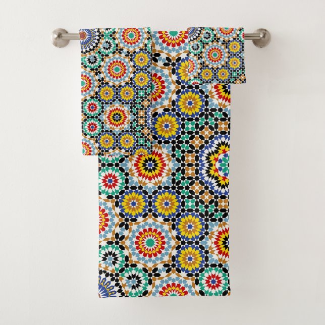 Conjunto De Toalhas Padrão Tradicional Boho Mosaico Marroquino (Insitu)