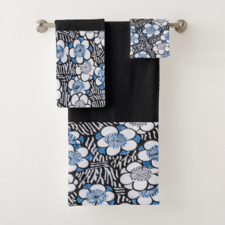 Conjunto De Toalhas Padrão Tradicional de Flor Azul Japonês Vintage
