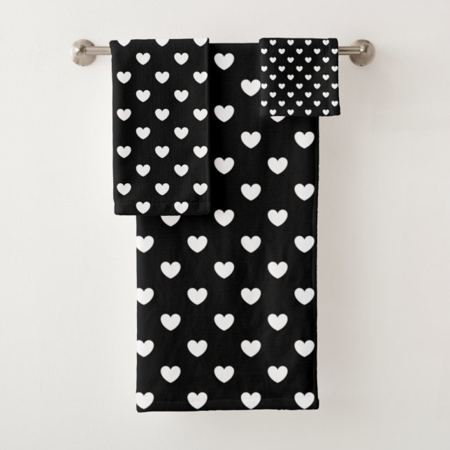 Conjunto De Toalhas Padrão Trendy Black and White Hearts (Insitu)