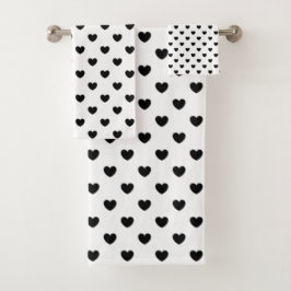 Conjunto De Toalhas Padrão Trendy Black and White Hearts