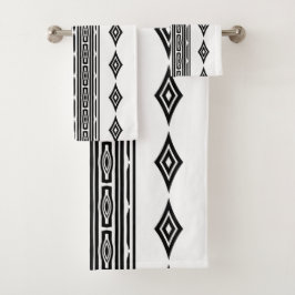 Conjunto De Toalhas Padrão Tribal Aztec Preto e Branco Riscado