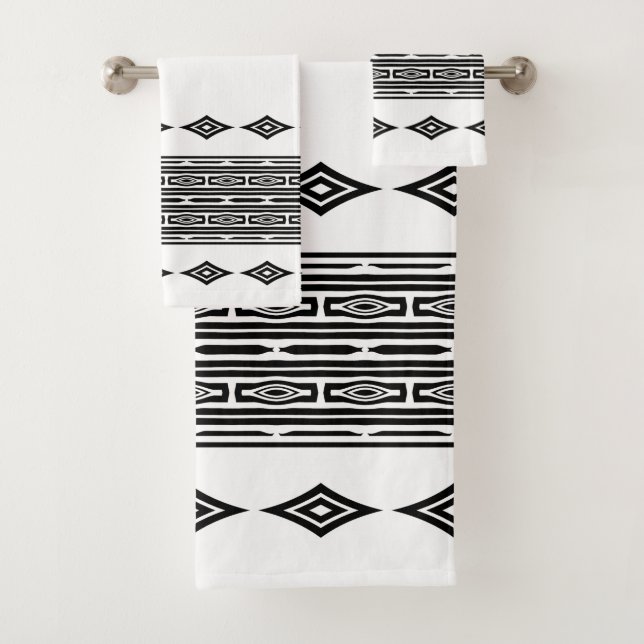 Conjunto De Toalhas Padrão Tribal Aztec Preto e Branco Riscado (Insitu)