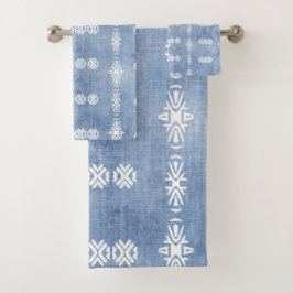 Conjunto De Toalhas Padrão Tribal Azul Esmaecido