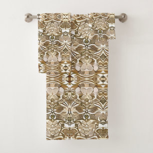Conjunto De Toalhas Padrão Tribal Batik em Café Brown e Beige