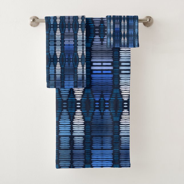 Conjunto De Toalhas Padrão Tribal de Ombre Azul   (Insitu)