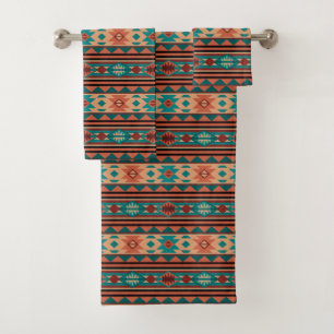 Conjunto De Toalhas Padrão Tribal do Sudoeste Turquoise Terracotta