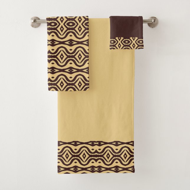 Conjunto De Toalhas Padrão tribal marrom curvo (Insitu)