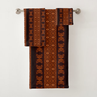 Conjunto De Toalhas Padrão Tribal Marrom e Preto
