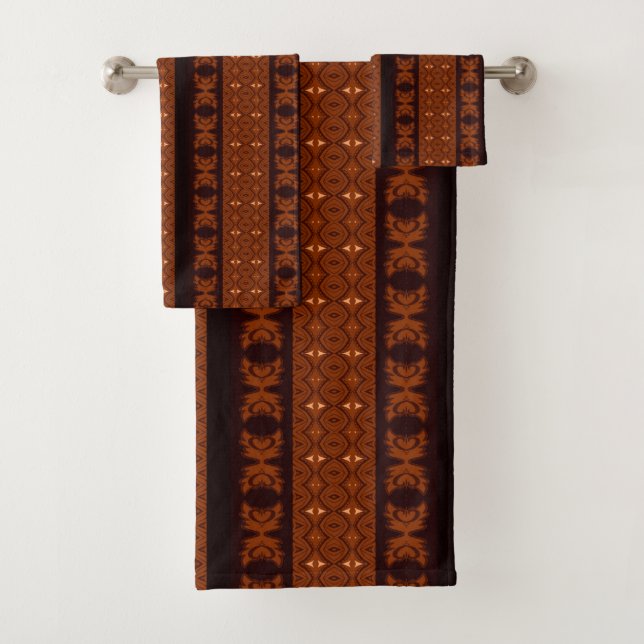 Conjunto De Toalhas Padrão Tribal Marrom e Preto (Insitu)